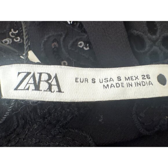 ZARA Black Sheer Small Long Sleeve Embroidered Beaded Blouse - Picture 4 of 16